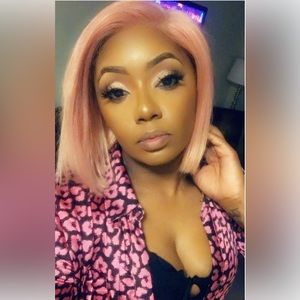 10 inch PINK gently used lace closure bob wig, med sized cap, %100 human hair